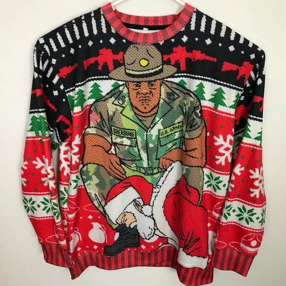 No Brand Other - Marine Santa Pushups Christmas Men XL Sweater Rare